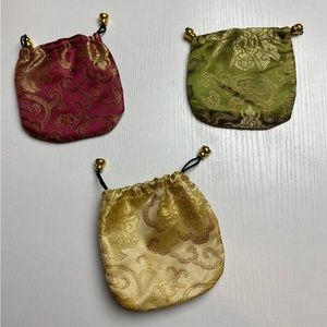 3 Satin Gift pouches for small items, jewelry Drawstring bags Set of 3